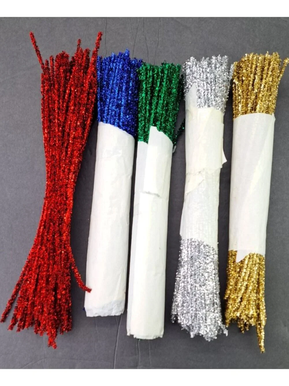Vintage Metallic Stems Chenille Craft Wires Red Blue Green Silver Gold Large Lot